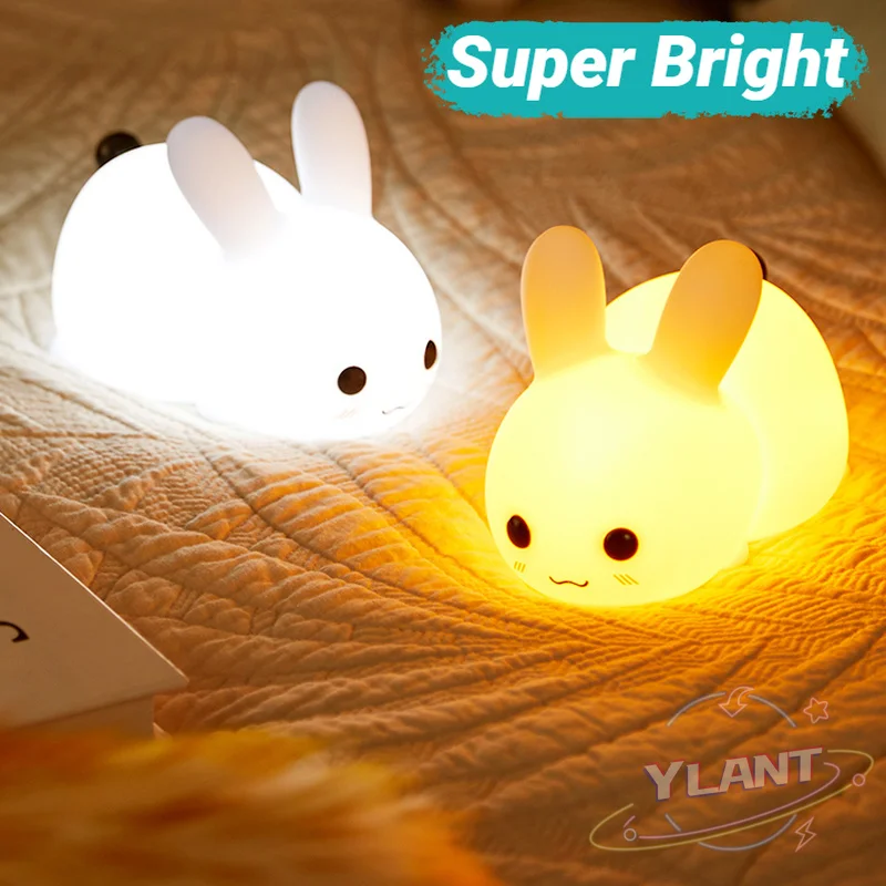 

Touch Rabbit Night Lights Silicone Dimmable USB Rechargeable Lamps for Children Baby Gifts Cartoon Cute Animal Bunny Night Lamp