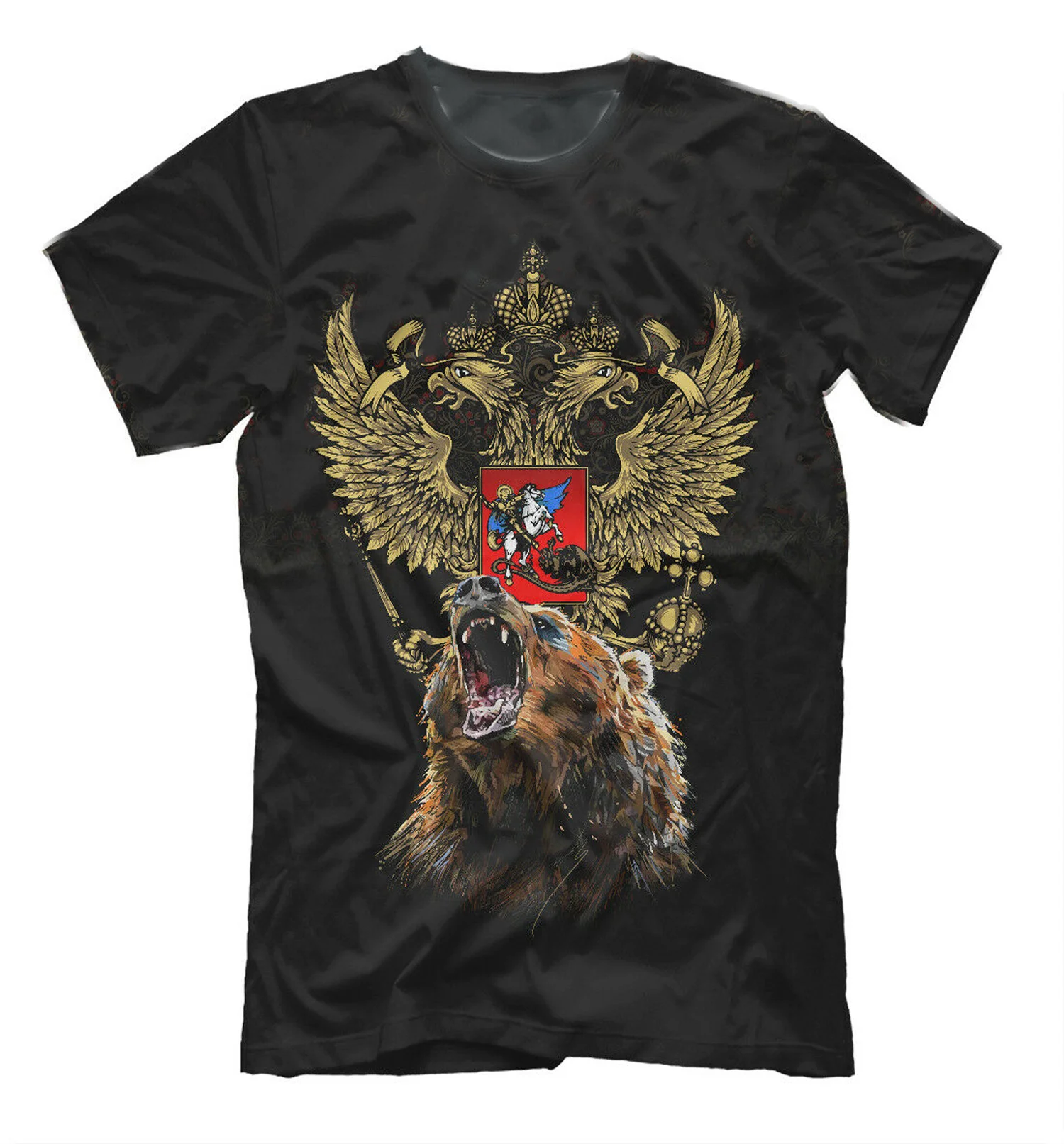 

Russia Bear Russian Symbol Double Headed Eagle Coat of Arms T-Shirt. Summer Cotton Short Sleeve O-Neck Mens T Shirt New S-3XL