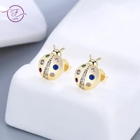 925 sterling silver cute insect stud earrings inlaid color zircon for women fashion small gold earrings gifts party fine jewelry