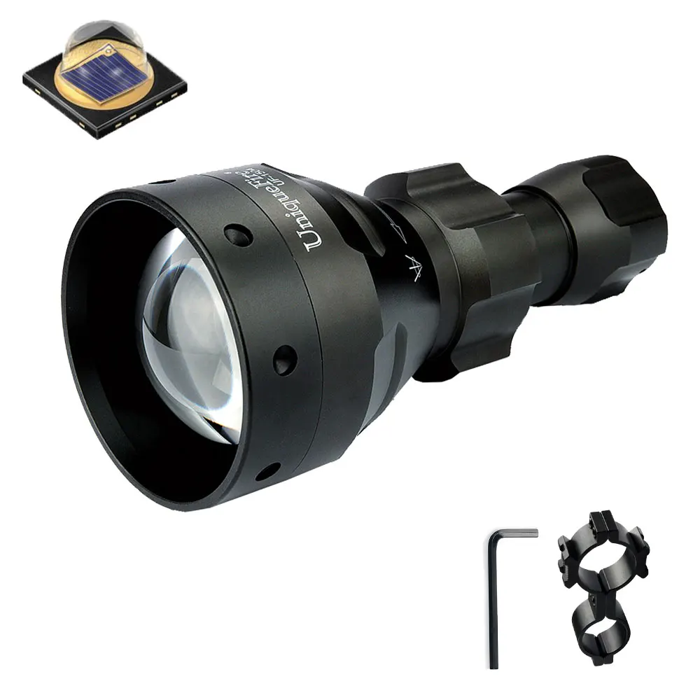 

UniqueFire 1504 Zoomable 850nm IR LED Flashlight 67mm Convex Lens Torch with Scope Mount 3 Modes Light for Outdoor Night Hunting