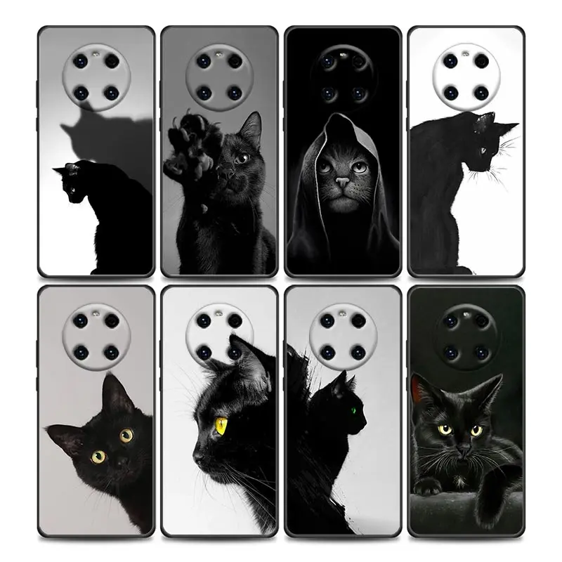 

Cute Cat kitten Black Eyes Mobile Phone Shell for Huawei Y9 2019 Y6 Y7 Y6p Y8s Y9a Y7a Mate 40 20 10 Pro Lite RS Soft Case Cover