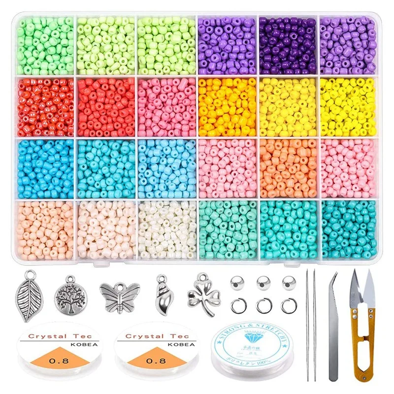 

Glass Seed Beads Small Beads Assorted Kit for Jewelry, Bracelet, Crafting Making 24 Style About 12000 Pcs