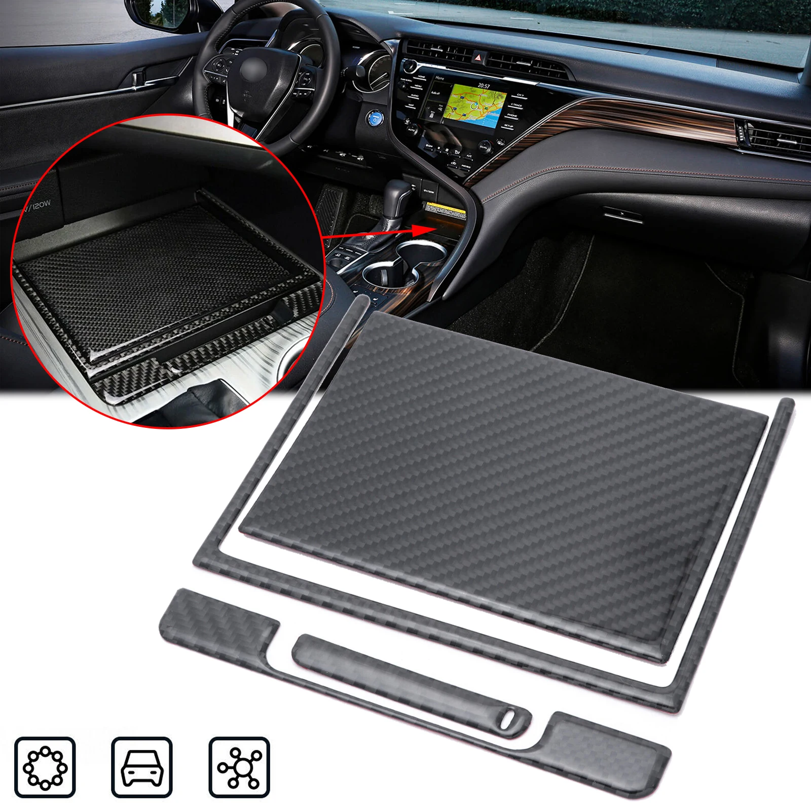 

Genuine Carbon Fiber Interior Center Console Storage Box Frame Cover Molding Trims For Toyota Camry XV70 2018 2019 2020 2021