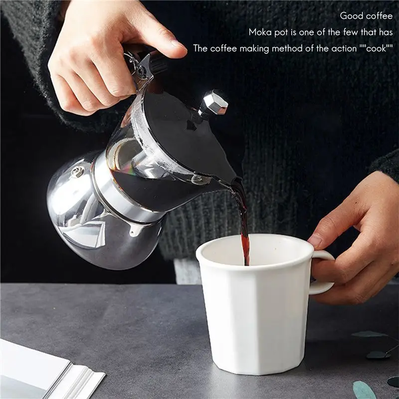 Фото Кофеварка ABSS-2X Moka Pot, на 4 чашки, для приготовления эспрессо на плите - Кубинская кофеварка-перколятор, премиум-класса, итальянская кофеварка для эспрессо №2
