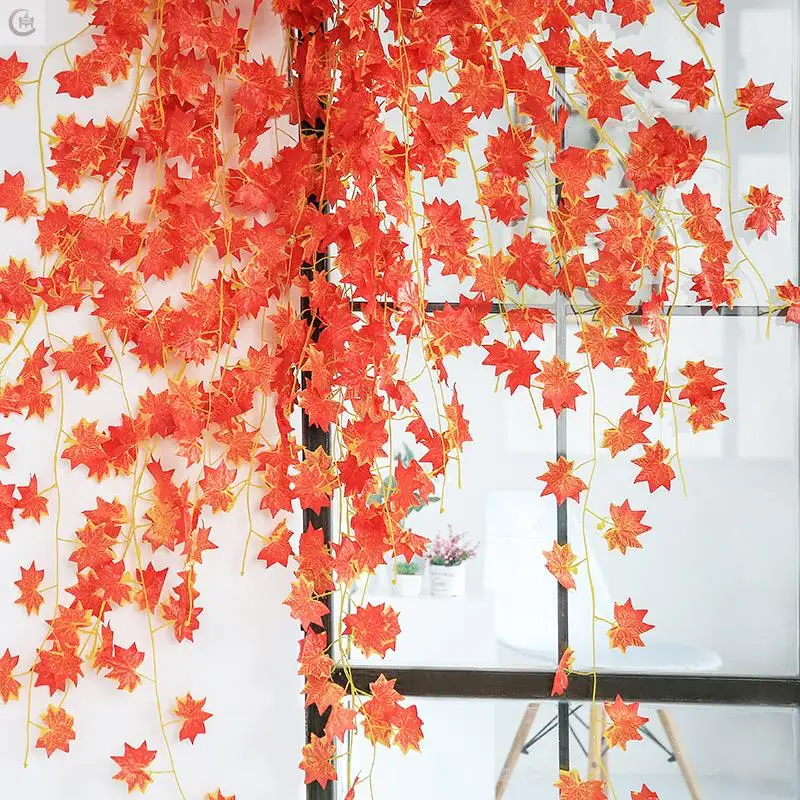 

2.4m Red Maple Leaf Rattan Garland Decorations Outdoor Hanging Vines Artificial Maple Leaf for Autumn Thanksgiving Fall Decor