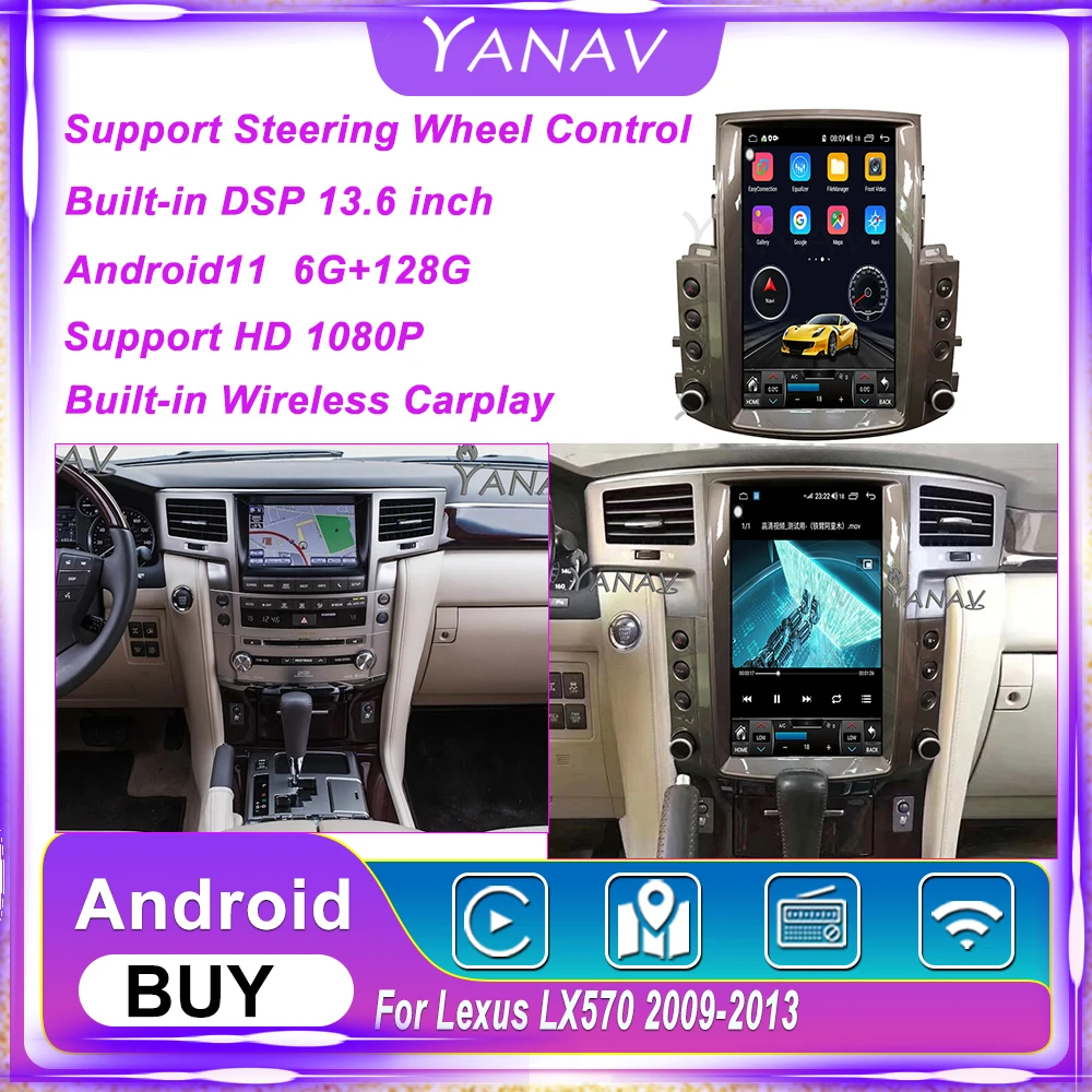 

Мультимедийная магнитола для Lexus LX570 13,6-2009, 2013 Дюймов, экран Tesla, Android, GPS-навигация, Carplay, стерео, автомобильное радио, головное устройство