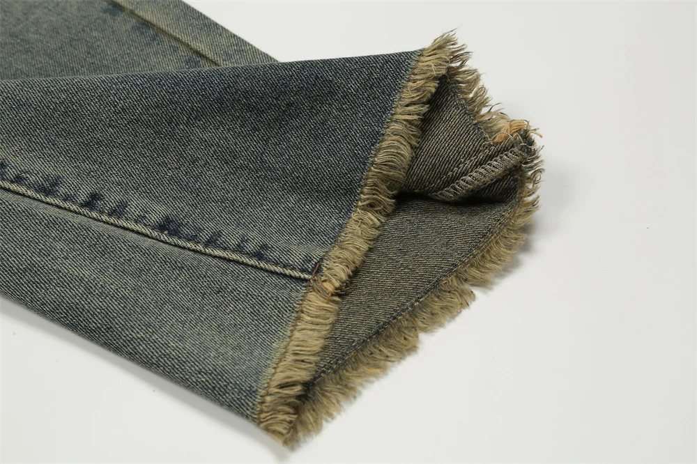 Ripped Hole Distressed Washed Straight Mens Long Jeans Pants Oversized Casual Streetwear Loose Denim Trousers Retro Pantalones