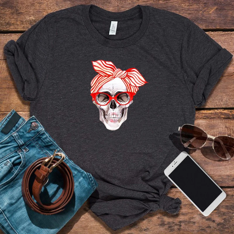 

Skull Floral Graphic Tees Women Cow Flower Print Women Tshirt Plus Size 90s Funny T Shirt O-Neck Print Vintage Tee 2022 New Tee