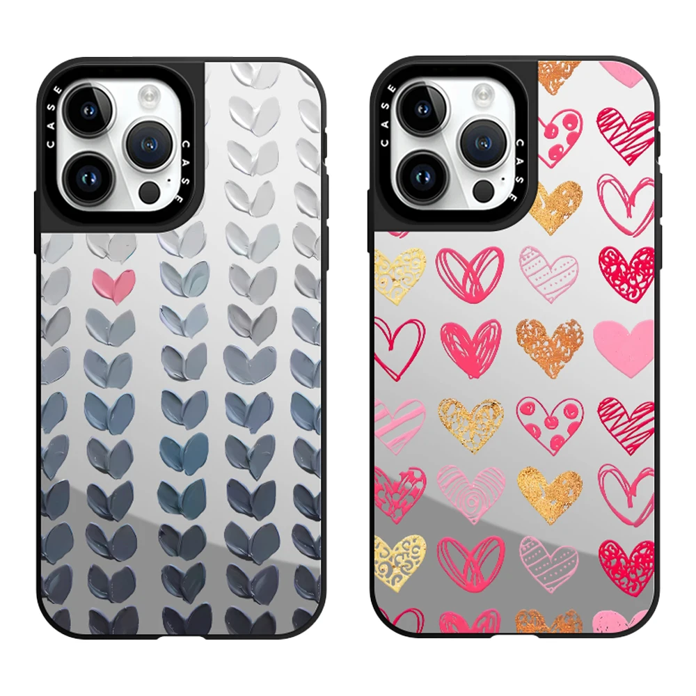 Милый красочный зеркальный чехол для телефона с любовным сердцем и MagSafe iPhone 16 13 14