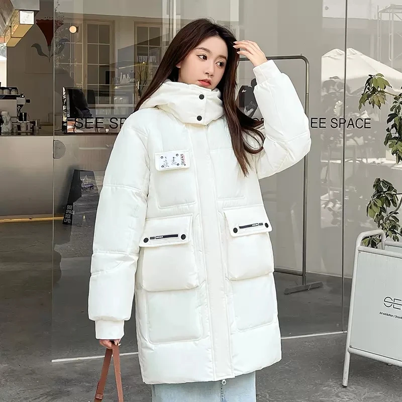 

2023 New Winter Down Padded Jacket Women Overcoat Fashion Mid-Length Loose Warm Parka Korean Tooling Hooded Coat Female Outerwea