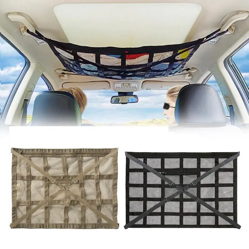 

Car Ceiling Cargo Net Auto Roof Storage Organizer Car Roof Bag Interior Cargo Net Breathable Mesh Bag Auto Interior Accessories