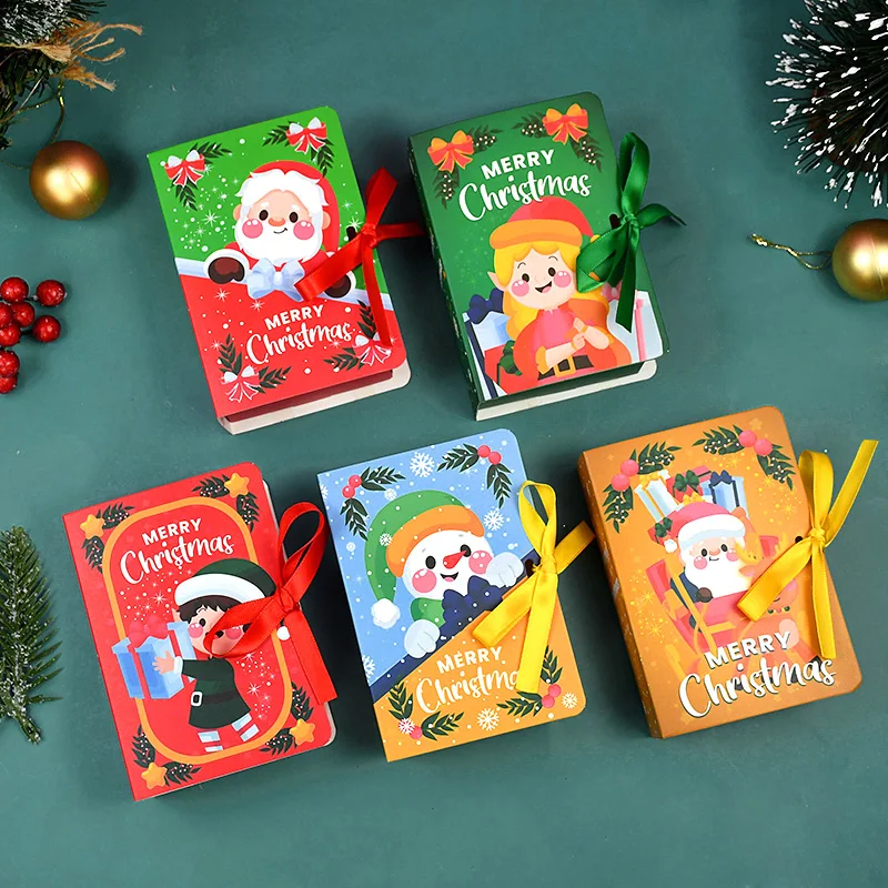 

5pcs Christmas Book Shape Candy Box Happy New Year Party Gift Boxes Santa Claus Snowman Candy Cookie Gift Box Home Decoration