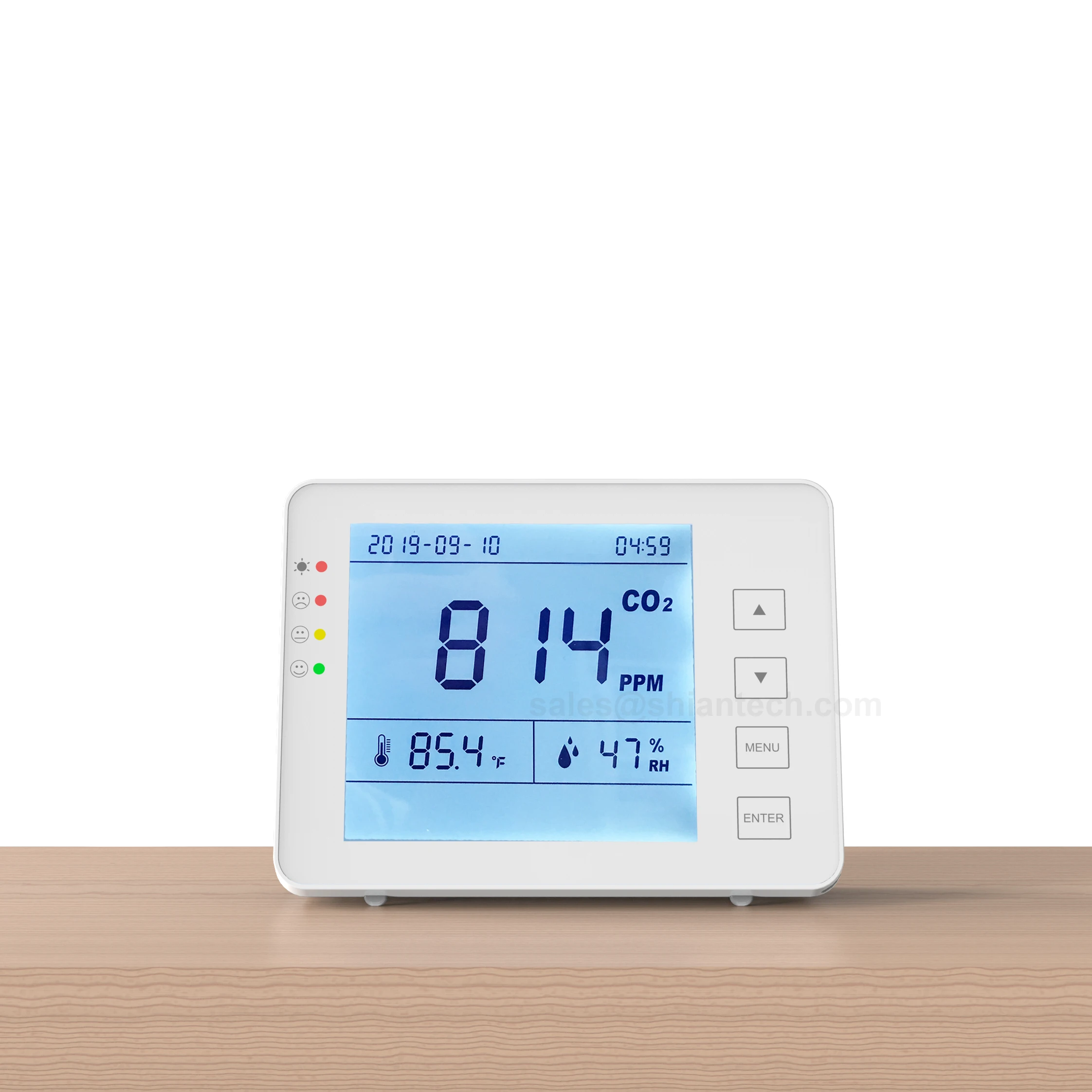 

USB Powered Easy Menu CO2 Meter CE Reach certified office classroom workshop Accurate indoor CO2 monitor