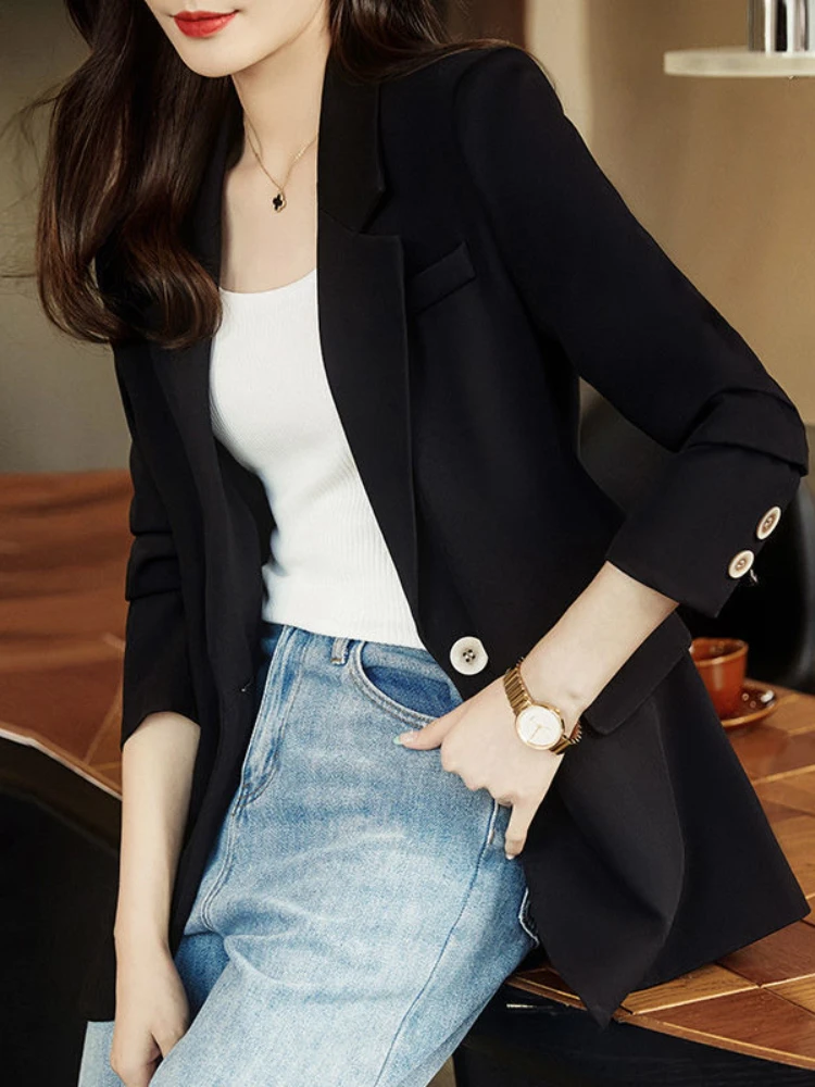 Khaki Suit Jacket Womens Spring and Autumn 2023 Korean One-button Casual Temperament Top High-grade Suit Women Clothing Jacket