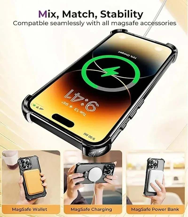 Фото Роскошный магнитный чехол для мобильного телефона с кронштейном для IPhone 17 Pro Max Plus, противоударный силиконовый чехол с покрытием №3