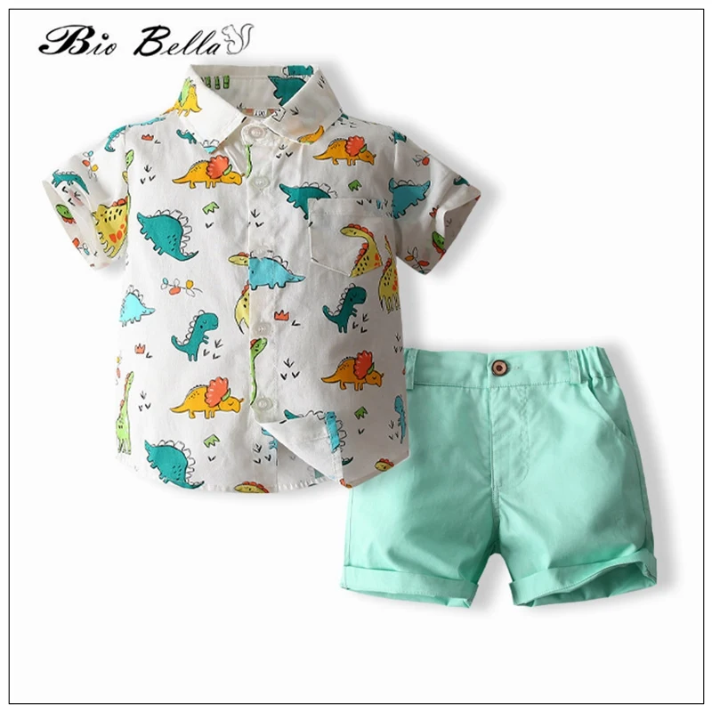 

Kids Summer Boys Clothing Suit Short Sleeve Tops Pants Dinosaur Baby Boy Clothes 2-6Years Infant Boy Costume Beach Party Costume