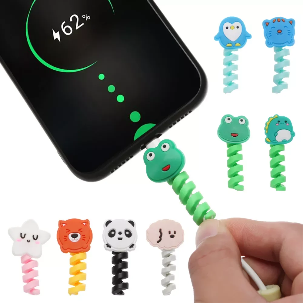 

New Data Line Protector Silicone Cartoon Spiral Cable Protector Protective Case USB Charger Cable Winder Organizer For iphone