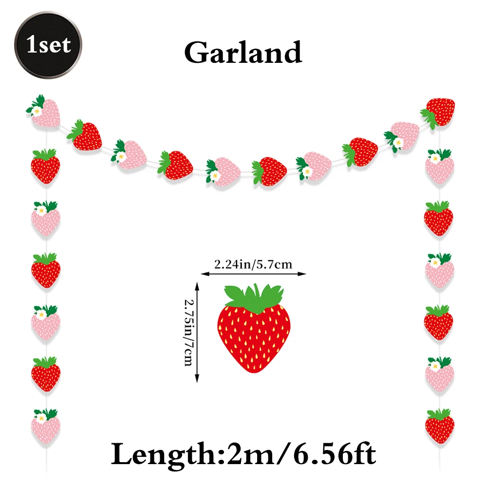 

Клубничное украшение на день рождения, милый клубничный баннер, подвесные вихревые топперы для торта, ягоды для девочек, товары для декора для первого дня рождения