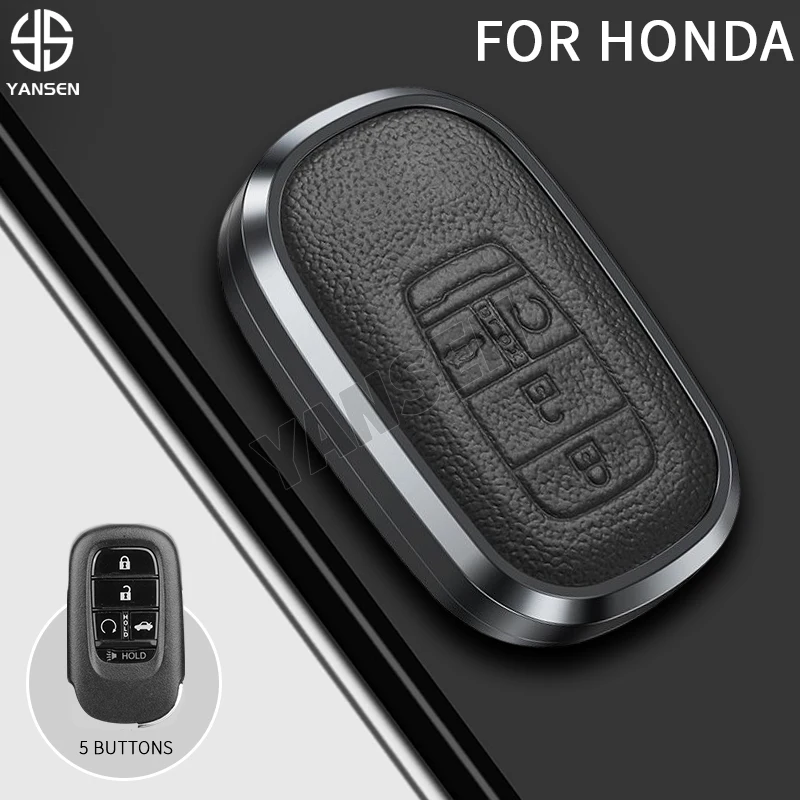 

For Honda CIVIC CRV Aluminum Alloy Leather XRV Car Key Cover Case Protective Shell 4 Buttons Keyring