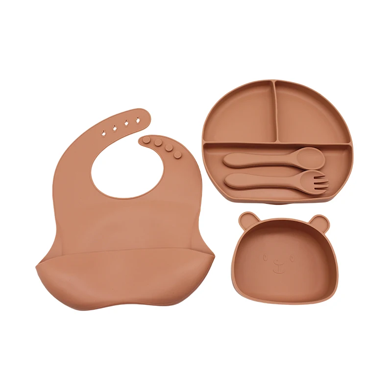 Силиконовая тренировочная тарелка для детей набор подносов еды с нагрудником