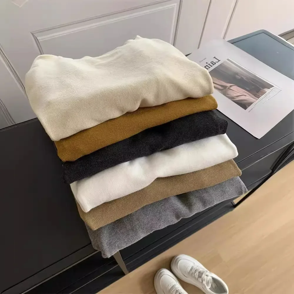 Женский свободный пуловер с круглым вырезом футболка длинным рукавом базовая