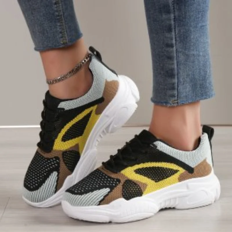 

Женские дышащие кроссовки из сетчатого материала, разноцветные геометрические кроссовки, прогулочная обувь для бега, весна 2023