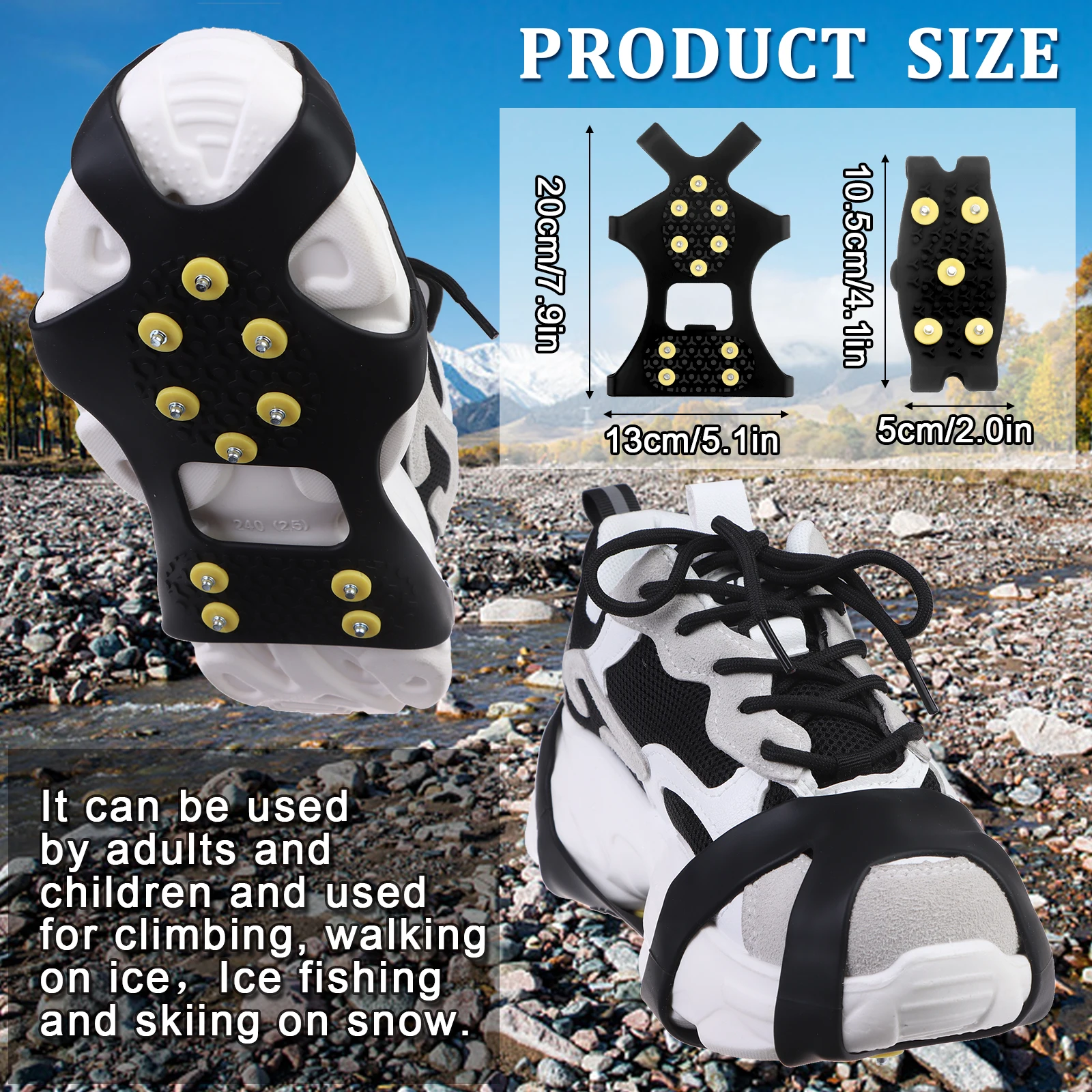 

Ice Snow Grippers for Shoes and Boots 10 Spikes Ice Cleats Anti Slip Crampons