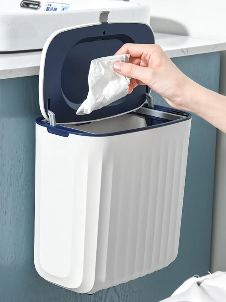 

Wall Mounted Trash Can for Kitchen Bedroom Garbage Can with Lid Smart Home Room Saving Household Cleaning Tools Accessories