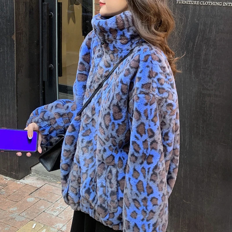 Retro  Leopard Lamb Plush Coat Women's Short Fur Autumn Winter Korean Loose Thickened Wool Coat  faux fur coat   Casual