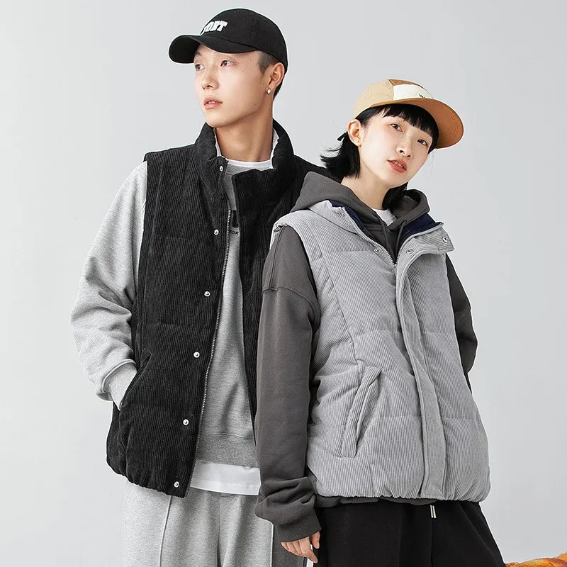 Contrast Personality Korean Vintage Casual Vest 2022 Men's Winter New High Street Loose Hip Hop Collar Oversize Down Coats