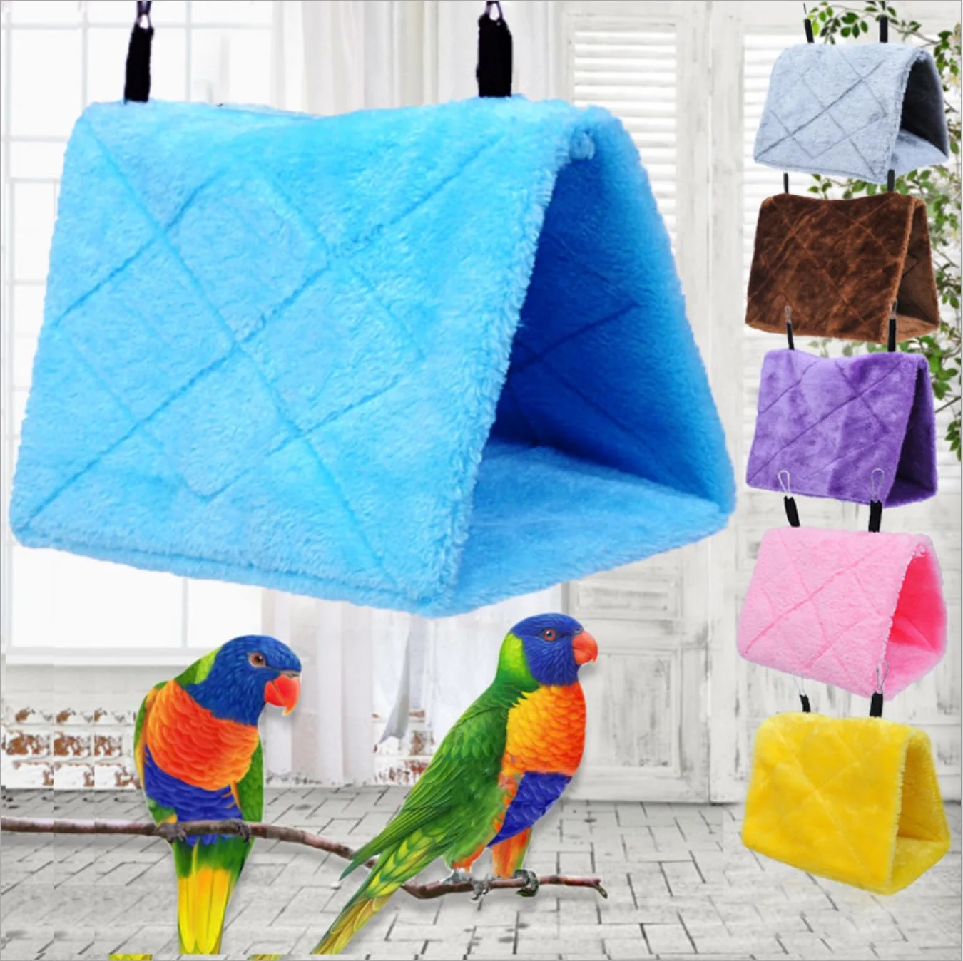 

Triangle Flannelette Bird Nest Autumn Winter Warm Bird Bed House Parrot Cage Tent Bed Hanging Cave For Sleeping and Hatching