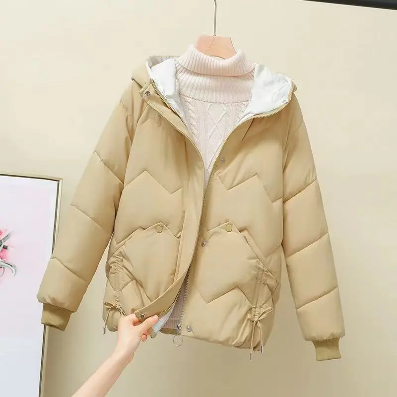 2023 New Down Cotton Jacket Women Hong Kong Style Loose Jacket New Winter Thickened Short Coat hooded OUTERWEAR