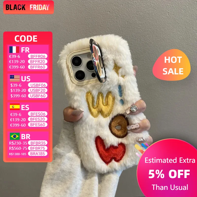 Плюшевый чехол Wow в стиле минимализм для iPhone 13 iPhone14plus12 креативный женский 15promax