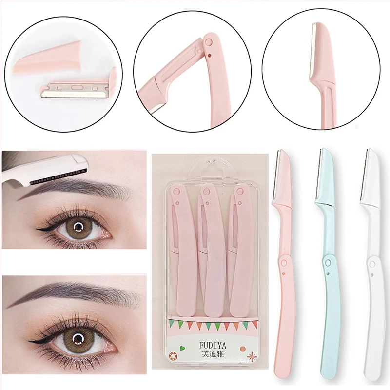 

Sdotter 3Pcs Portable Eyebrow Trimmer Foldable Hair Remover Set Women Face Razor Eyebrow Trimmers Blades Shaver Eyebrow tool