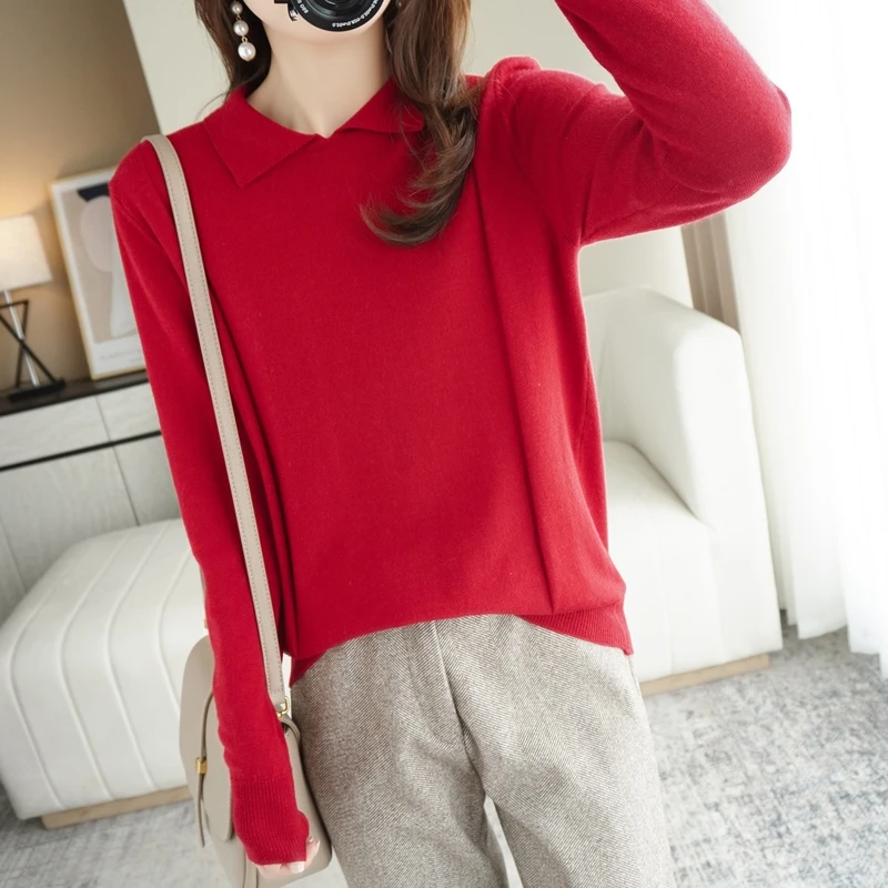 Doll Collar Knitted Sweater Women's High-end Wool New Autumn And Winter Long-Sleeved Bottoming Temperament Large Size All-Match