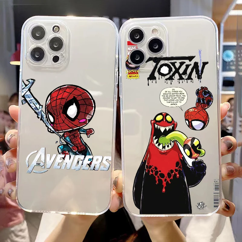 

Cartoon Spiderman Comics For iPhone 13 12 11 Pro 12 13 Mini X XR XS Max 6 6S 7 8 Plus SE2 Clear Phone Case Soft Black Cases