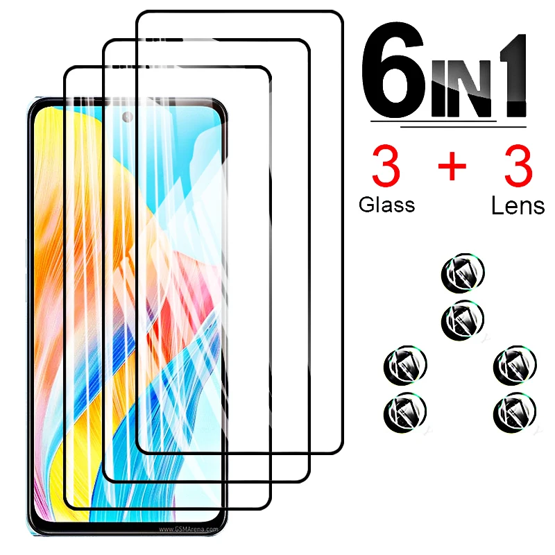 

6in1 Tempered Glass for OPPO A98 A78 A96 A95 A93 A92s A91 A77s A76 A58 A17k A17 5G Screen Protecto Camera Lens Glass Film