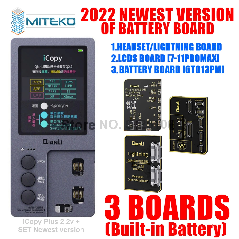 

Тестовая плата Qianli iCopy Plus 2,2 в с аккумулятором для 7 8 8P X XR XS XSMAX 11PM 12, программатор для передачи вибратора EEPROM с ЖК-дисплеем