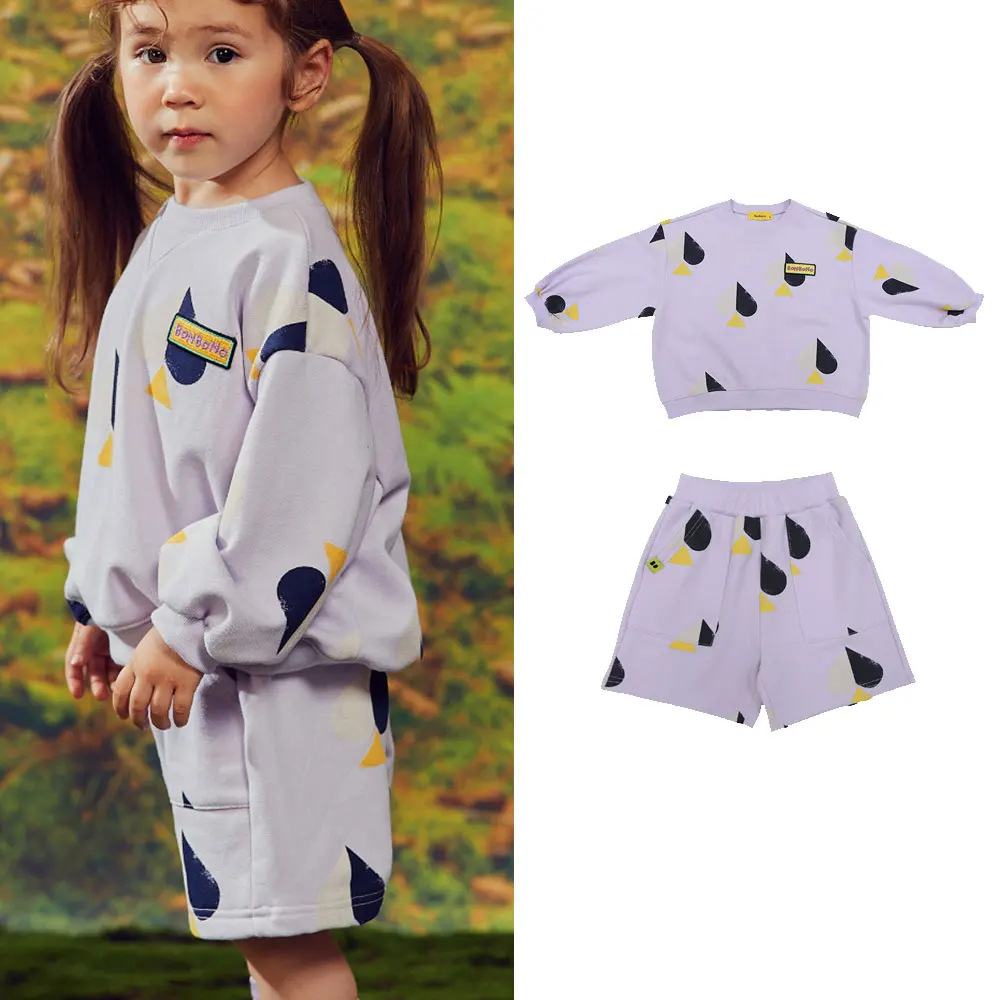 

Детская одежда, свитшот, Короткие комплекты из 2 предметов, Новинка весна-лето 2022, корейский брендовый фиолетовый комплект, детская одежда д...