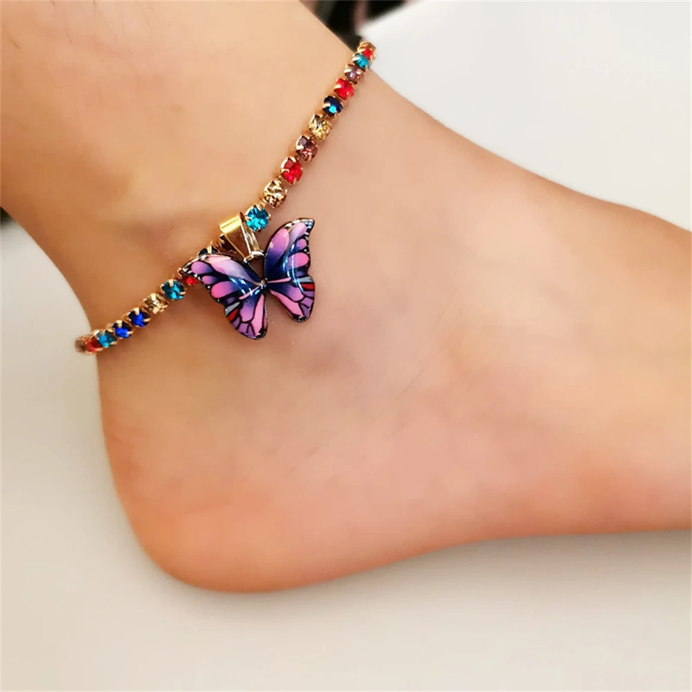 

Bohemia Butterfly Anklets for Women Trendy Rhinestones Chain Ankle Bracelet Metal Silver Anklet Butterfly Barefoot Chain Jewelry