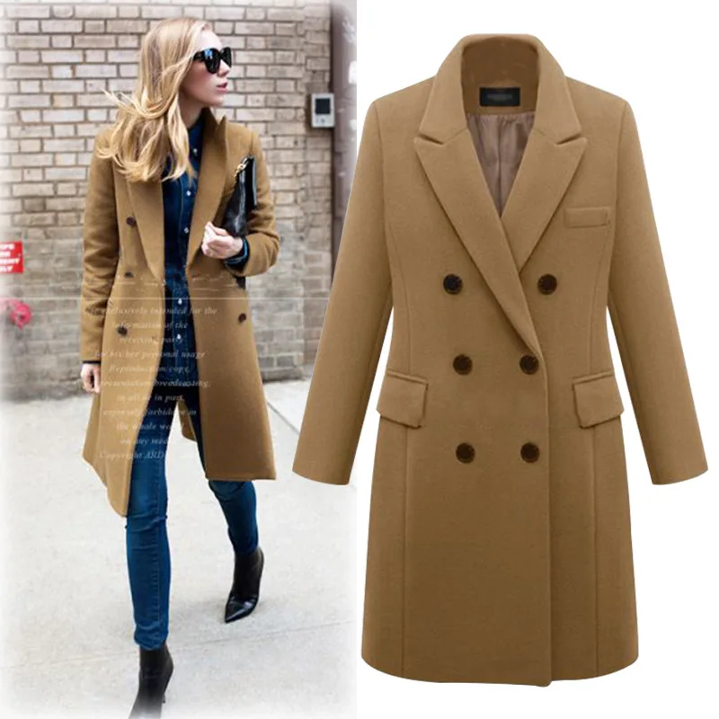 

2022 Autumn Winter Women Coats Casual Jackets Woolen Overcoat Elegant Double Breasted Long Ladies Coat Plus Size Outwear