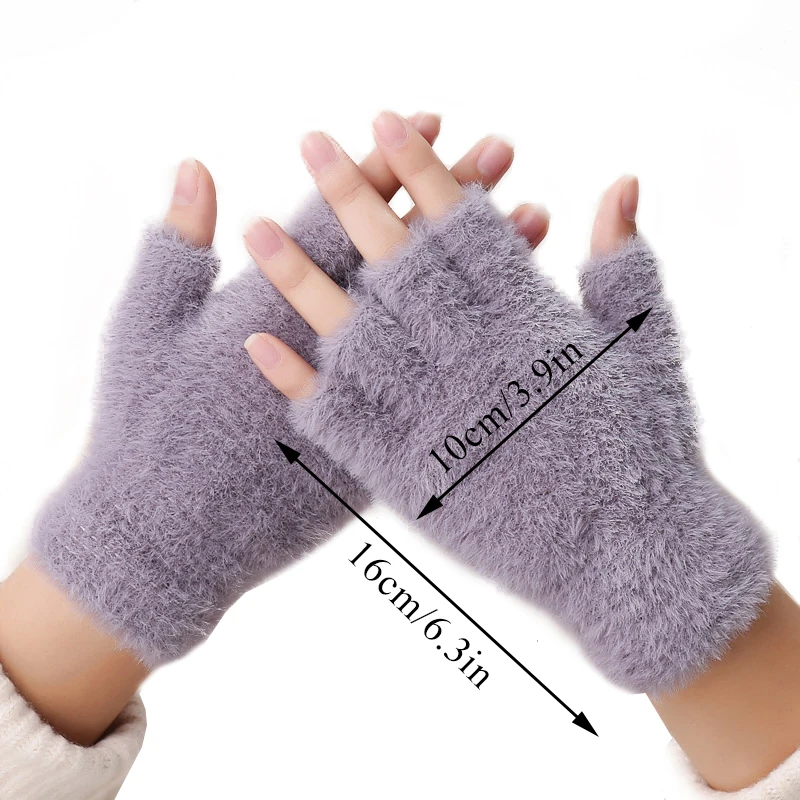 

Mink Gloves Half Finger Gloves Winter Warm Touchscreen Gloves Women Mitten Fingerless Gloves Outdoor Knitted Fluffy Plush Glove