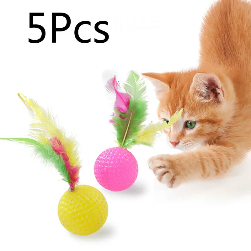 Cat Toys Pet Puzzle Molar Ball With Colorful Feather Cats Training Ball Interactive Game Pet Products