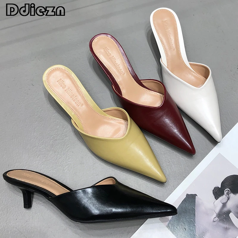 

Spring Women Pumps Female Shoes Slip-On Thin High Heels 2023 New Fashion Ladies Sandals Slides Pointed Toe Outside Slippers