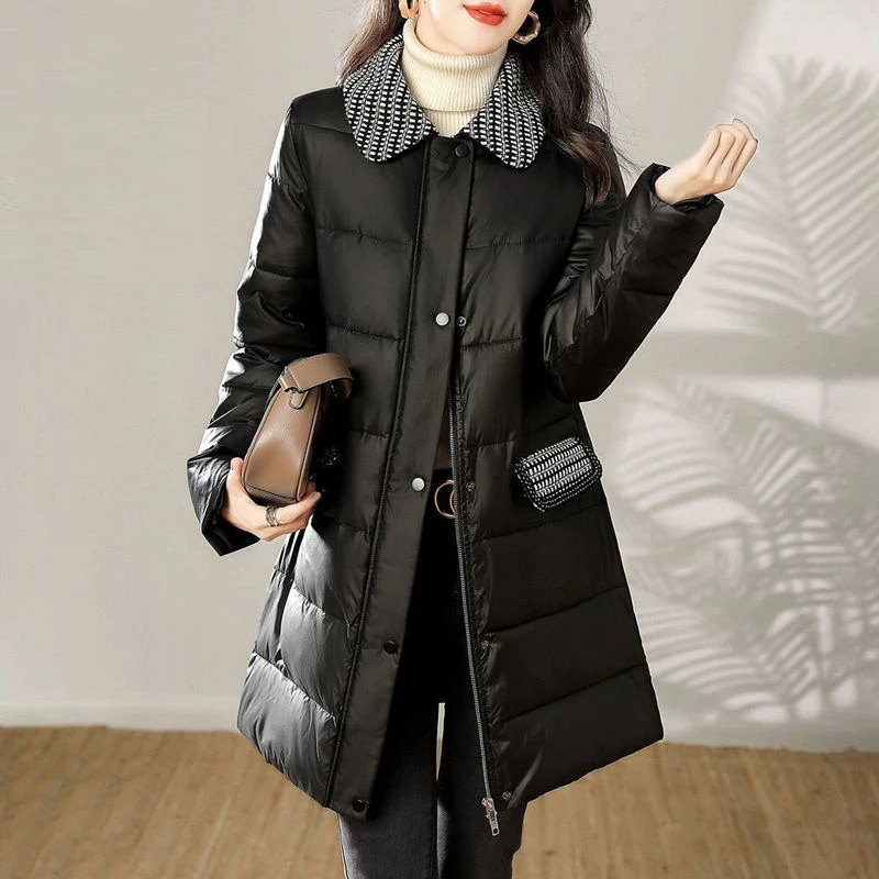 2022 winter new fashion Korean casual high-end mid-length patchwork cotton clothes  winter jacket women  coat  Thick （Winter)