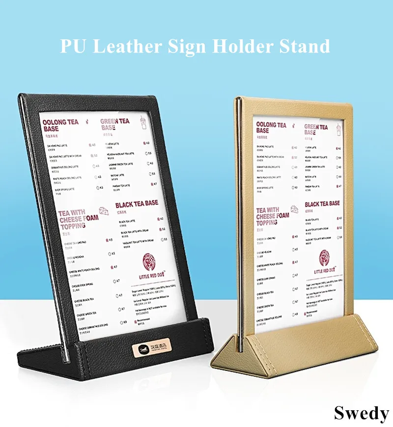 A4 210x297mm PU Leather Counter Top Table Acrylic Sign Holder Photo Picture Poster Frame Menu Card Holder Display Stand