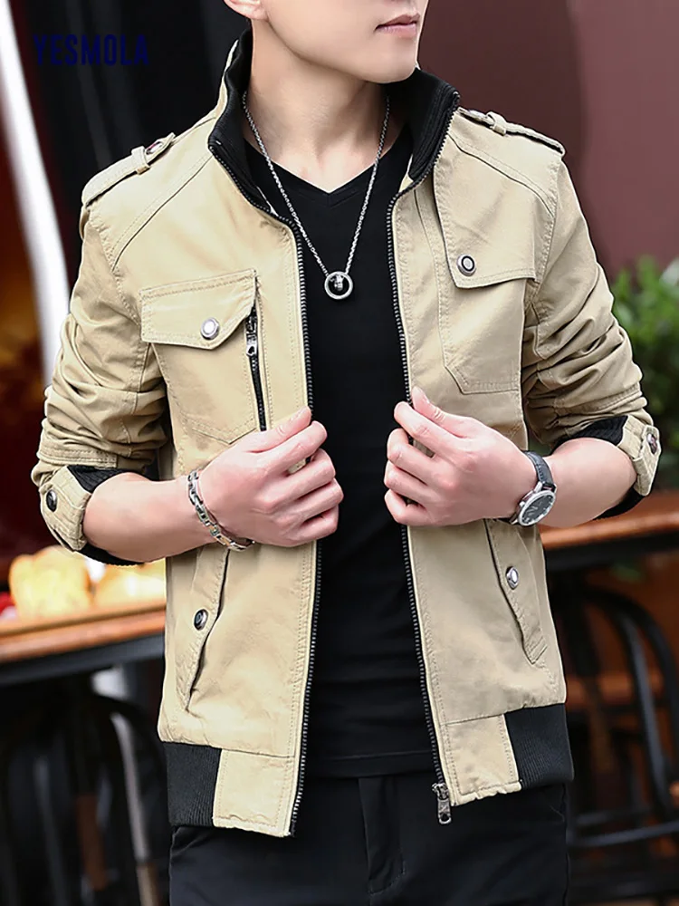

Мужская куртка YESMOLA, модная армейская куртка на молнии, мужские пальто, куртка-бомбер, свитер, мужская повседневная куртка с воротником-стойкой, уличная одежда 2022