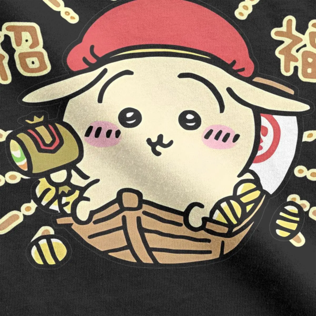 Funny C-Chiikawa God Of Wealth T-Shirt Men Crewneck Pure Cotton T Shirts Cartoon Short Sleeve Tee Shirt Unique Clothes