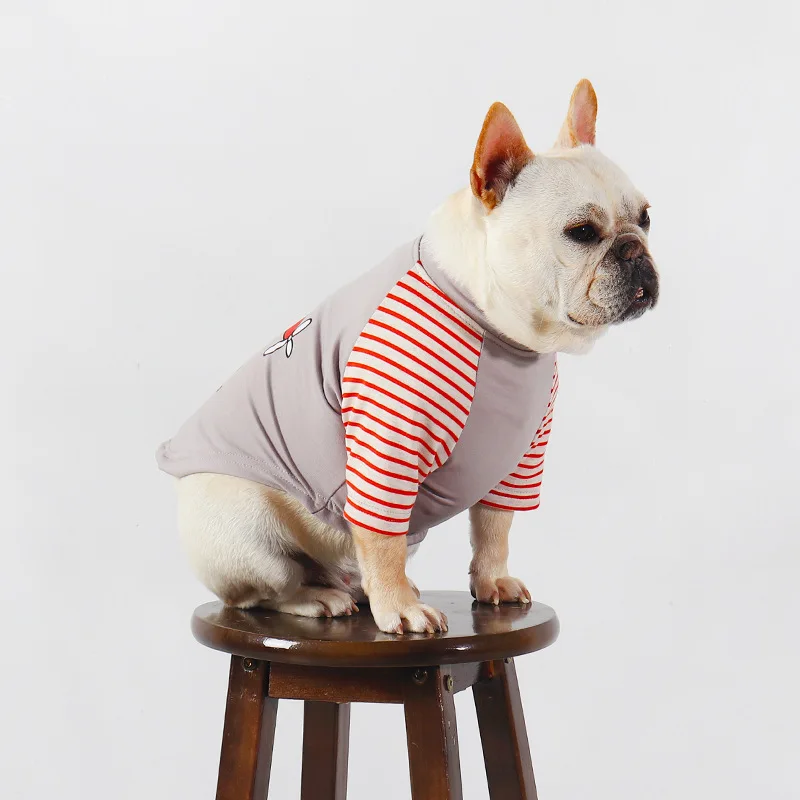 Летняя лоскутная полосатая одежда для домашних животных тонкая дышащая футболка