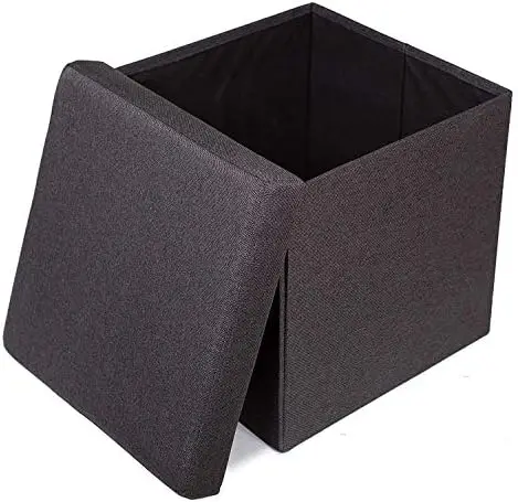 Storage Ottoman - Upholstered - 16 x 16 - Linen - Strong and Sturdy - Quick and Easy Assembly - Foot Stool - Black